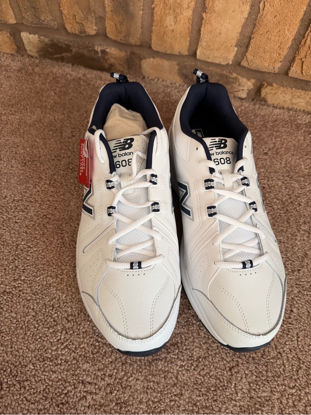New Balance Men’s 608 Leather Sneakers in White and Navy Size 12 Wide